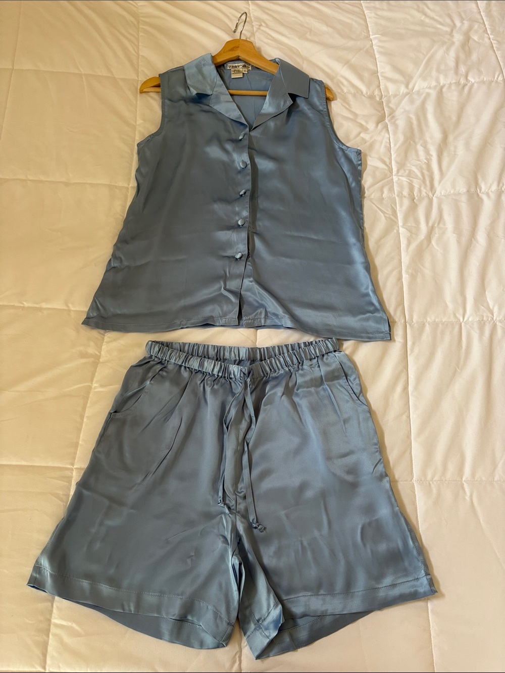 Vintage WinterSilks 100% Silk Sleeveless Pajama Set - Slate Blue
